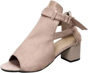 Lausiuoe Chunky Heels For Women Sexy Pumps Strappy Open Toe Casual Dressy Summer Buckle Ankle Strap Low Wedge Sandals