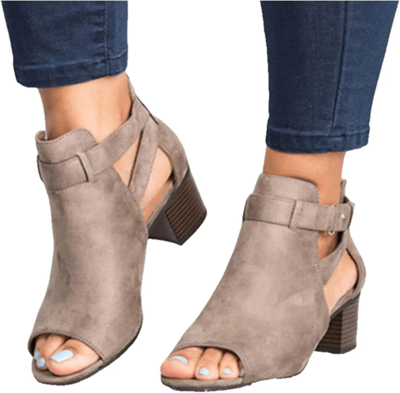 Lausiuoe Chunky Heels For Women Sexy Pumps Strappy Open Toe Casual Dressy Summer Buckle Ankle Strap Low Wedge Sandals