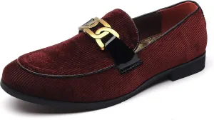 LCQL Men's Vintage Velvet Penny Loafer Shoes Noble Slip-on Suede Loafers with Gold Buckle Smoking Slippers Plus Size 7-13