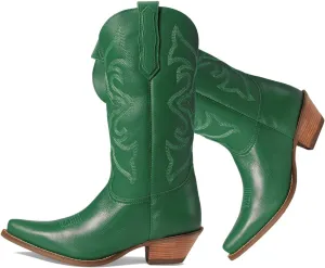 LEHOOR Cowboy Boots Women Embroidered Mid Calf Western Boots Stacked Low Heel Pointed Toe Pull On Cowgirl Boot 4-11 M US