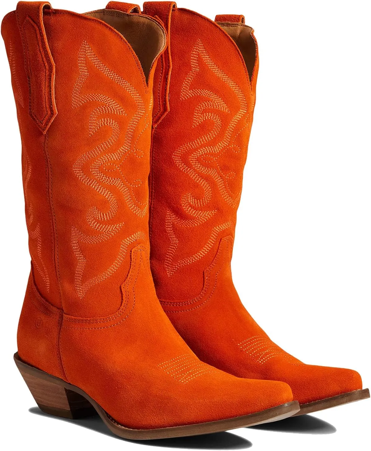 LEHOOR Cowboy Boots Women Embroidered Mid Calf Western Boots Stacked Low Heel Pointed Toe Pull On Cowgirl Boot 4-11 M US