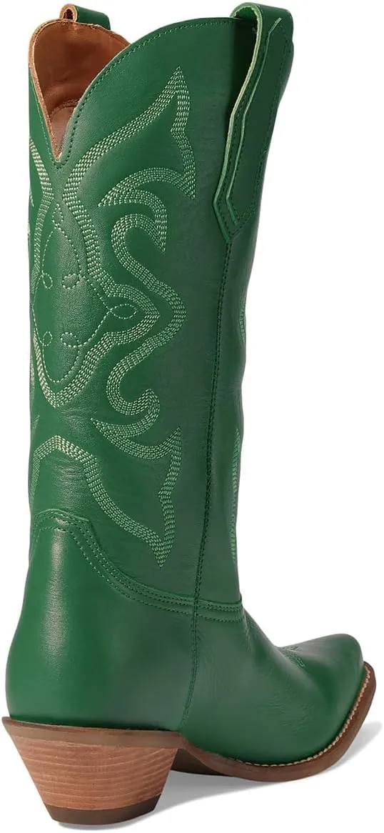 LEHOOR Cowboy Boots Women Embroidered Mid Calf Western Boots Stacked Low Heel Pointed Toe Pull On Cowgirl Boot 4-11 M US