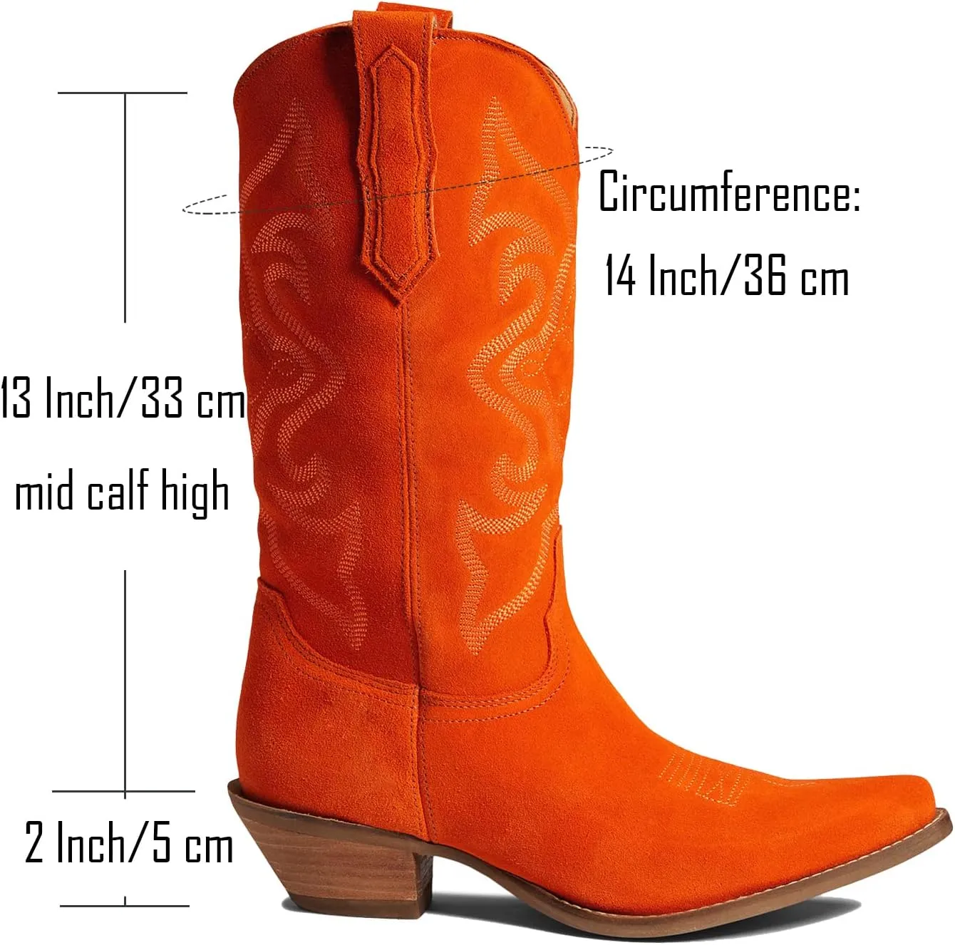 LEHOOR Cowboy Boots Women Embroidered Mid Calf Western Boots Stacked Low Heel Pointed Toe Pull On Cowgirl Boot 4-11 M US
