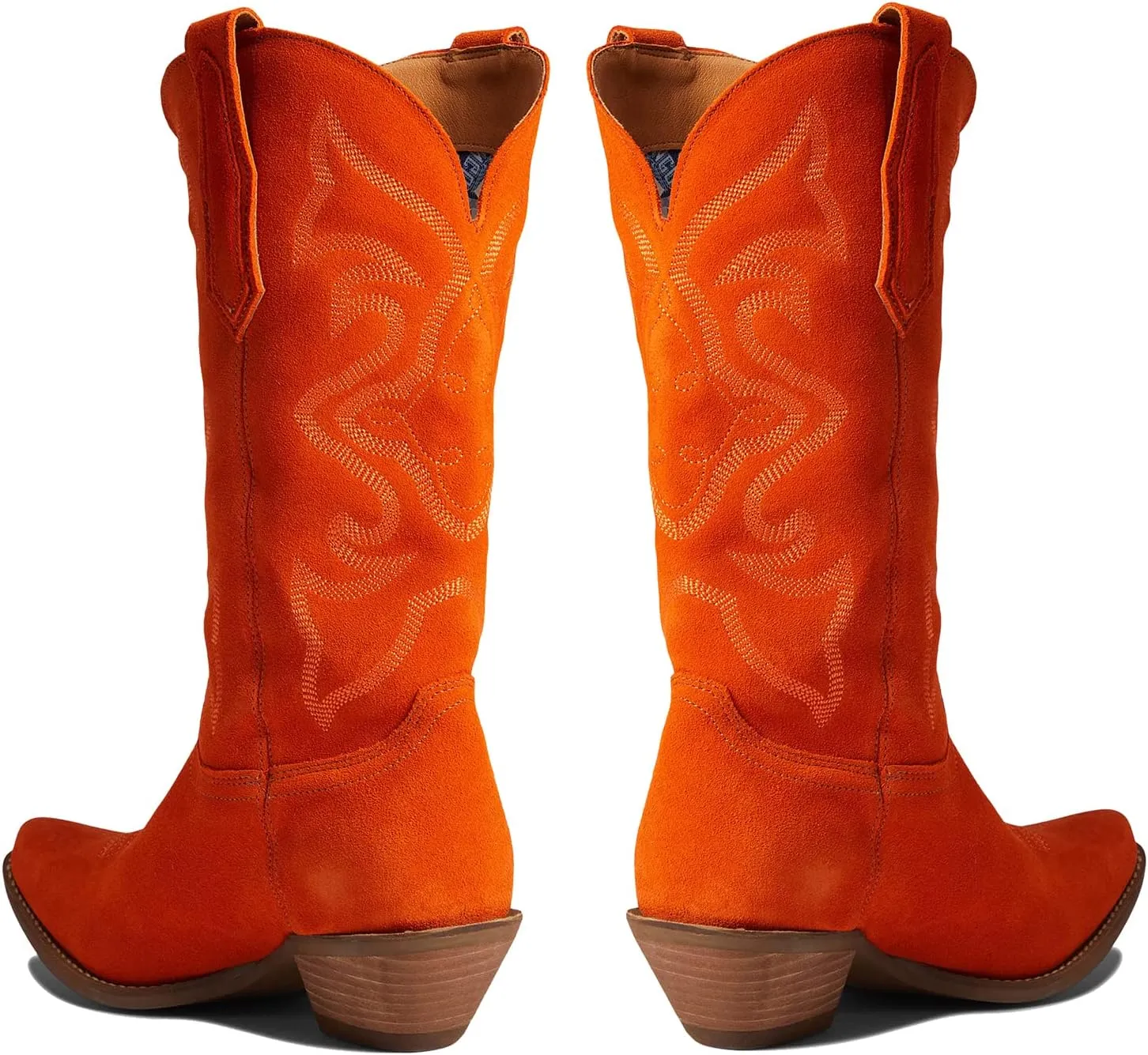 LEHOOR Cowboy Boots Women Embroidered Mid Calf Western Boots Stacked Low Heel Pointed Toe Pull On Cowgirl Boot 4-11 M US