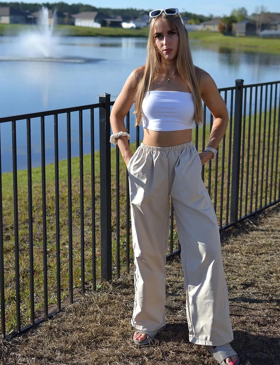 Lianlive Womens Parachute Pants Wide Leg Baggy Y2K Track Pants for Women