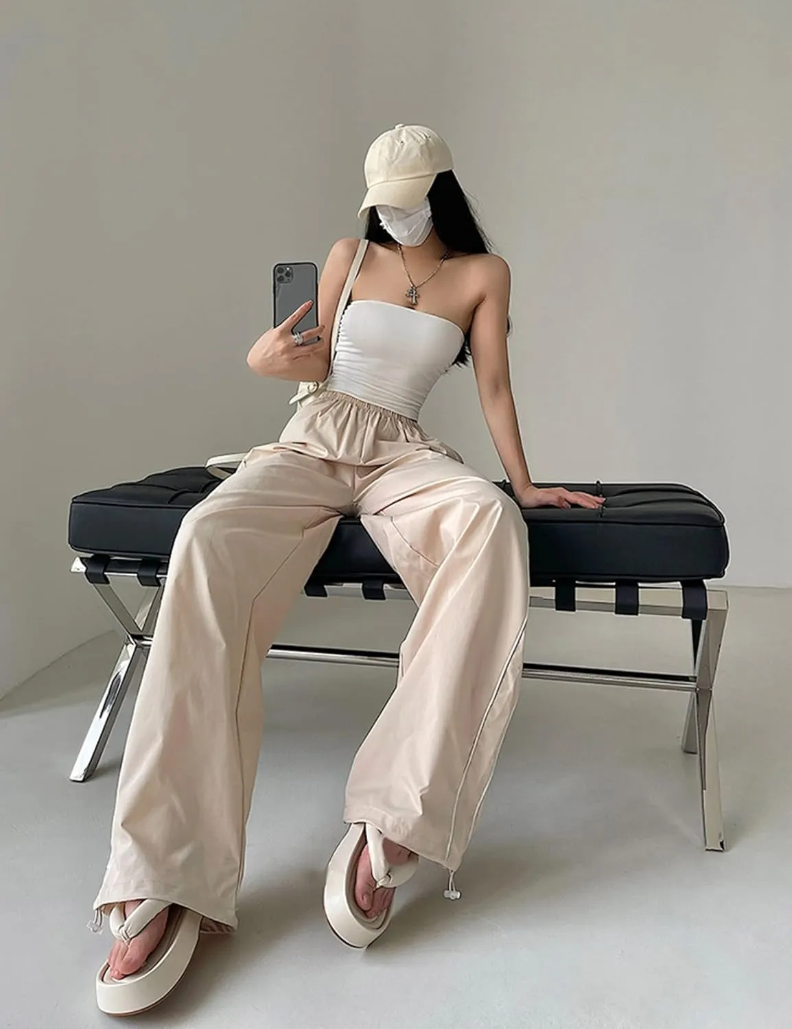 Lianlive Womens Parachute Pants Wide Leg Baggy Y2K Track Pants for Women