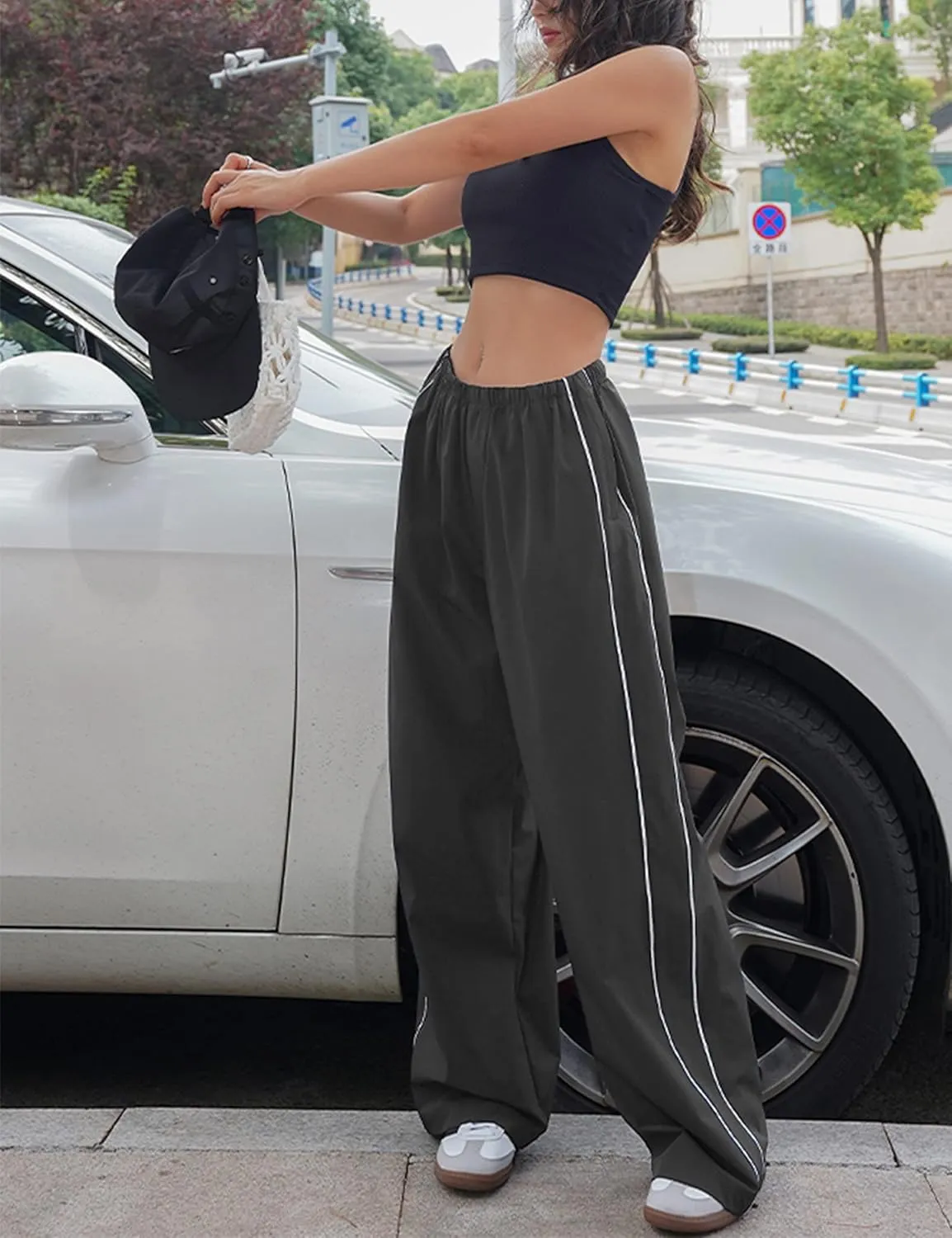 Lianlive Womens Parachute Pants Wide Leg Baggy Y2K Track Pants for Women