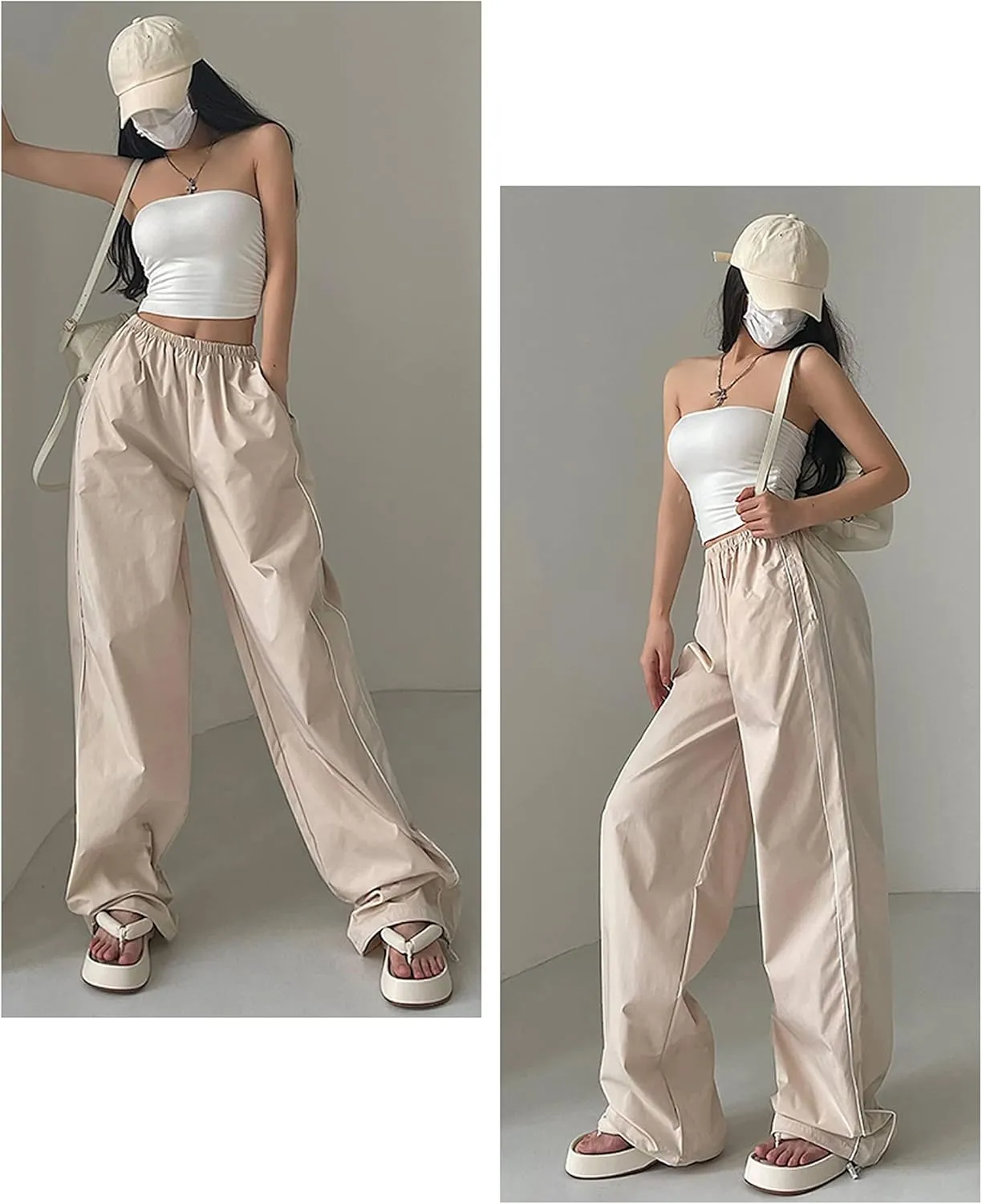 Lianlive Womens Parachute Pants Wide Leg Baggy Y2K Track Pants for Women