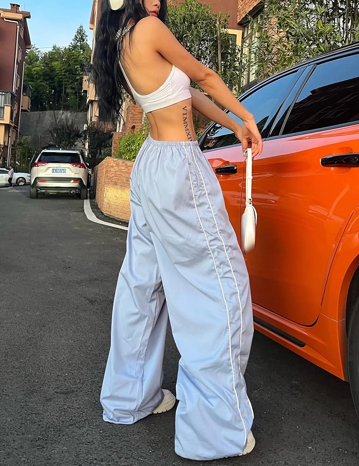 Lianlive Womens Parachute Pants Wide Leg Baggy Y2K Track Pants for Women