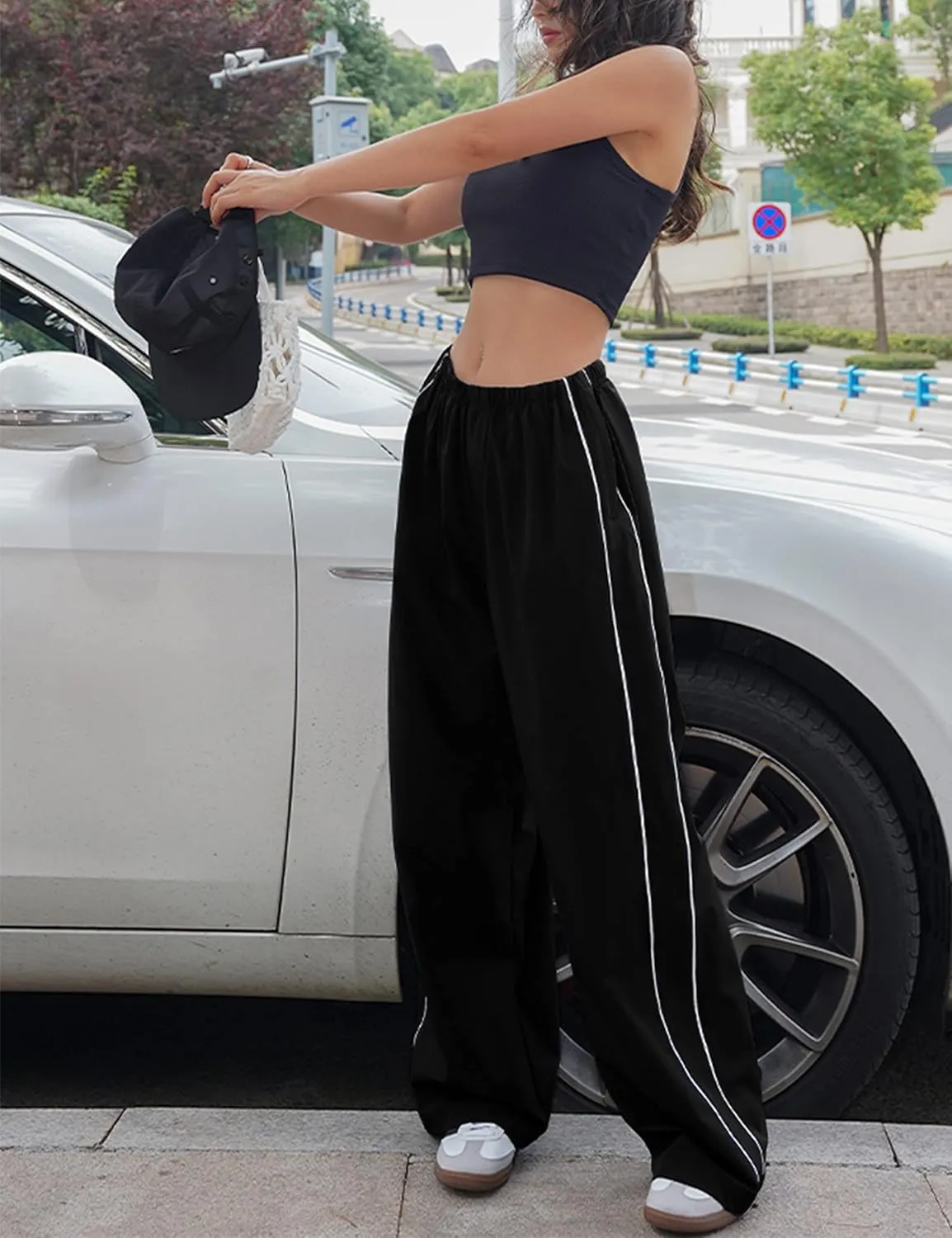 Lianlive Womens Parachute Pants Wide Leg Baggy Y2K Track Pants for Women