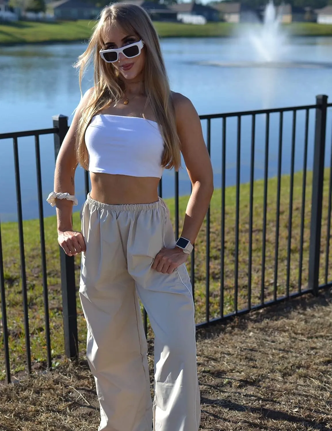 Lianlive Womens Parachute Pants Wide Leg Baggy Y2K Track Pants for Women