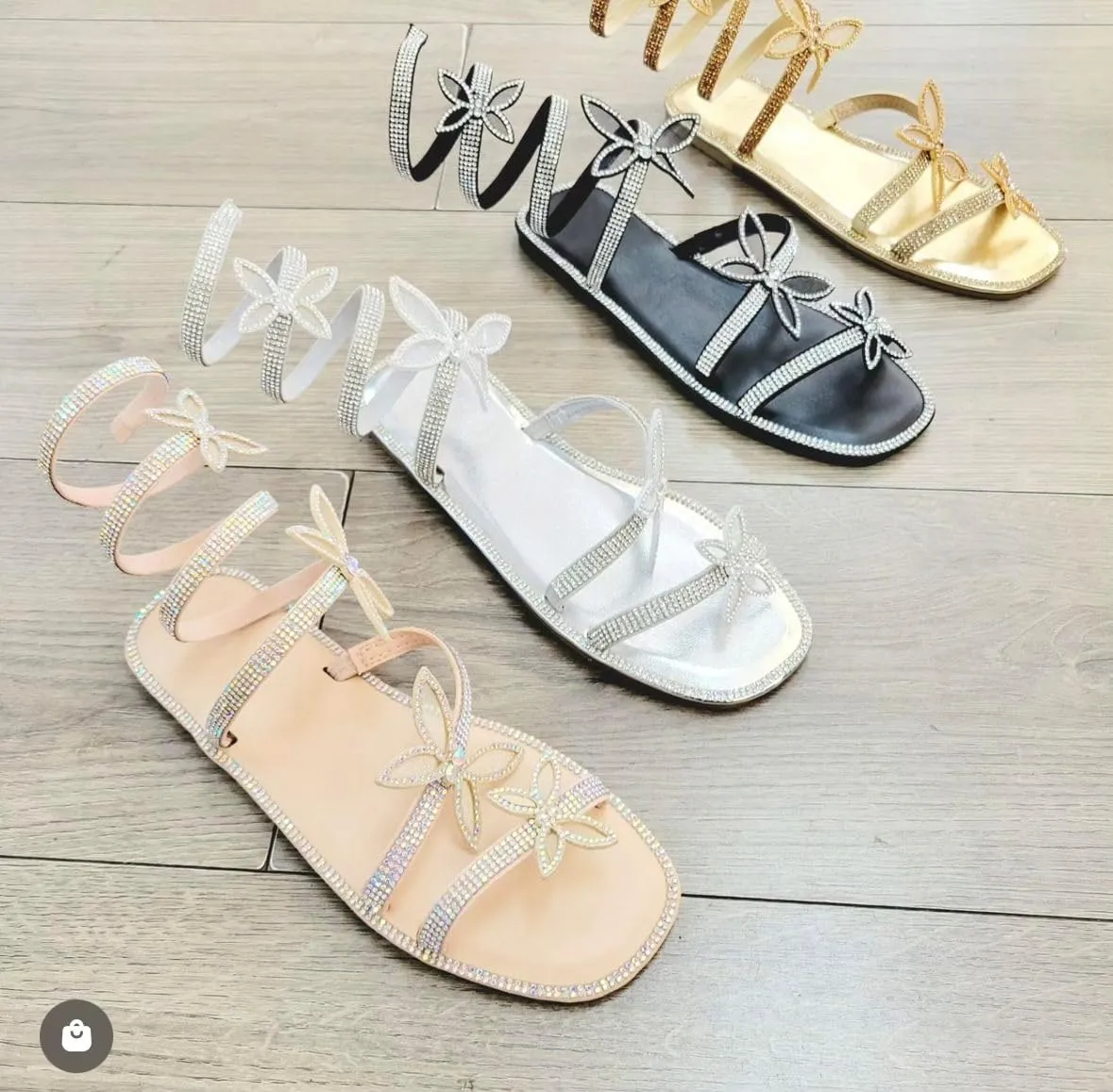 Liliana Women Butterfly Rhinestone Wrap-around Flat Sandals Flat Butterfly Sandals, 6 Narrow