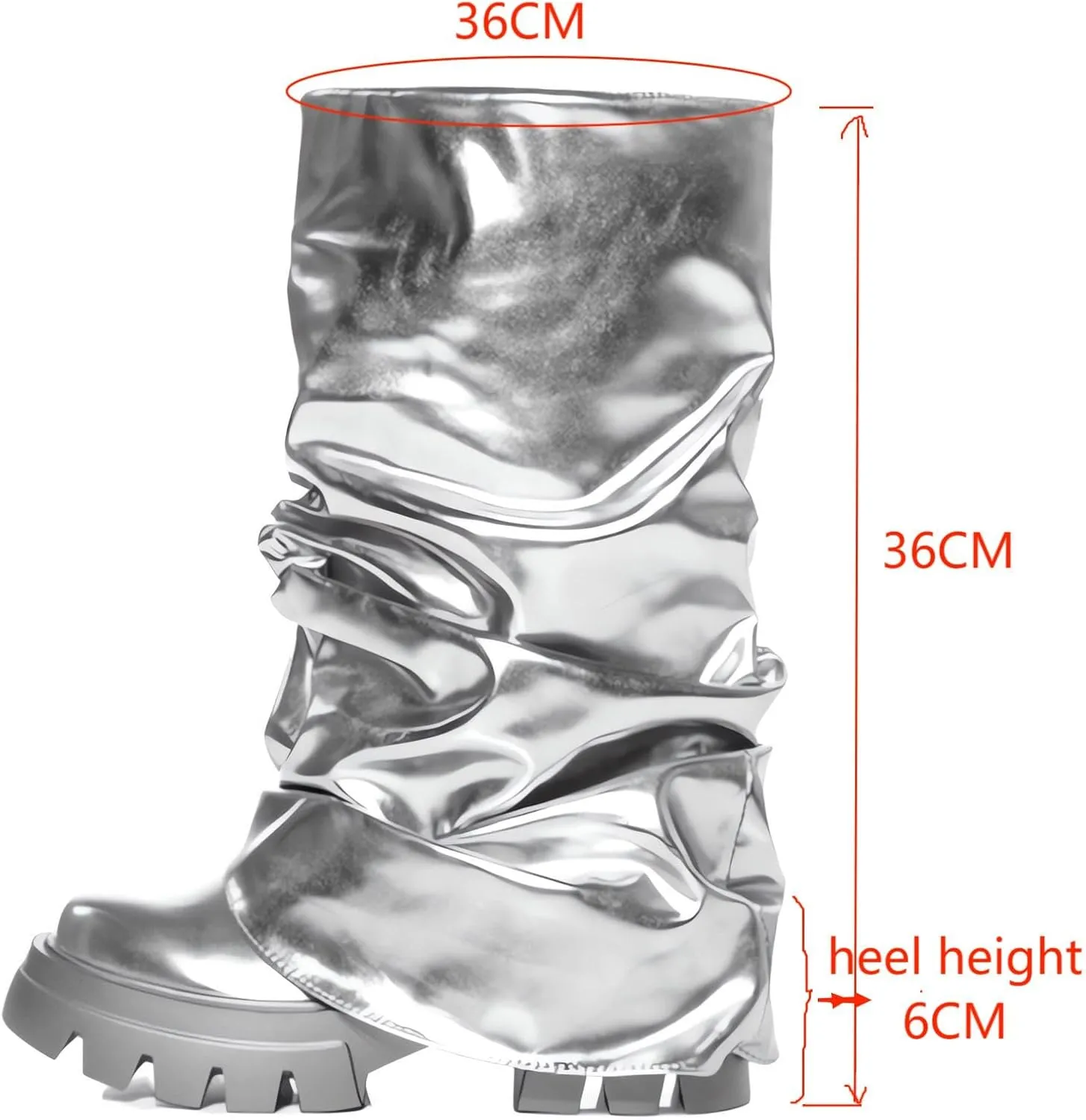 LISHAN Women's Platform Heel Metallic Fold Over Pull on Shark Ruched Boots