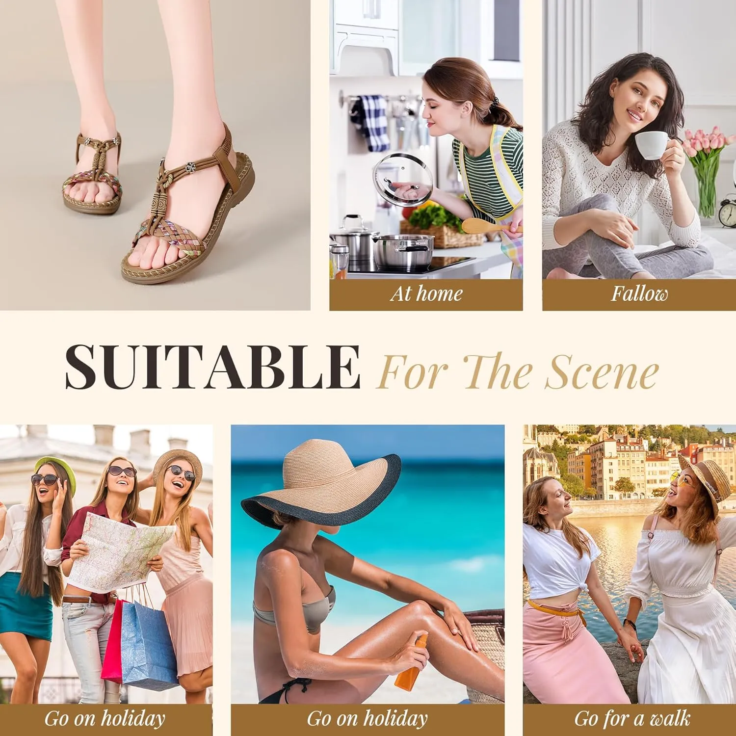 Littleplum Women Sandals Arch Support Handmade Bohemian Braided Flat Sandals Comfort Walking Beach Ankle Elastic Summer Shoes