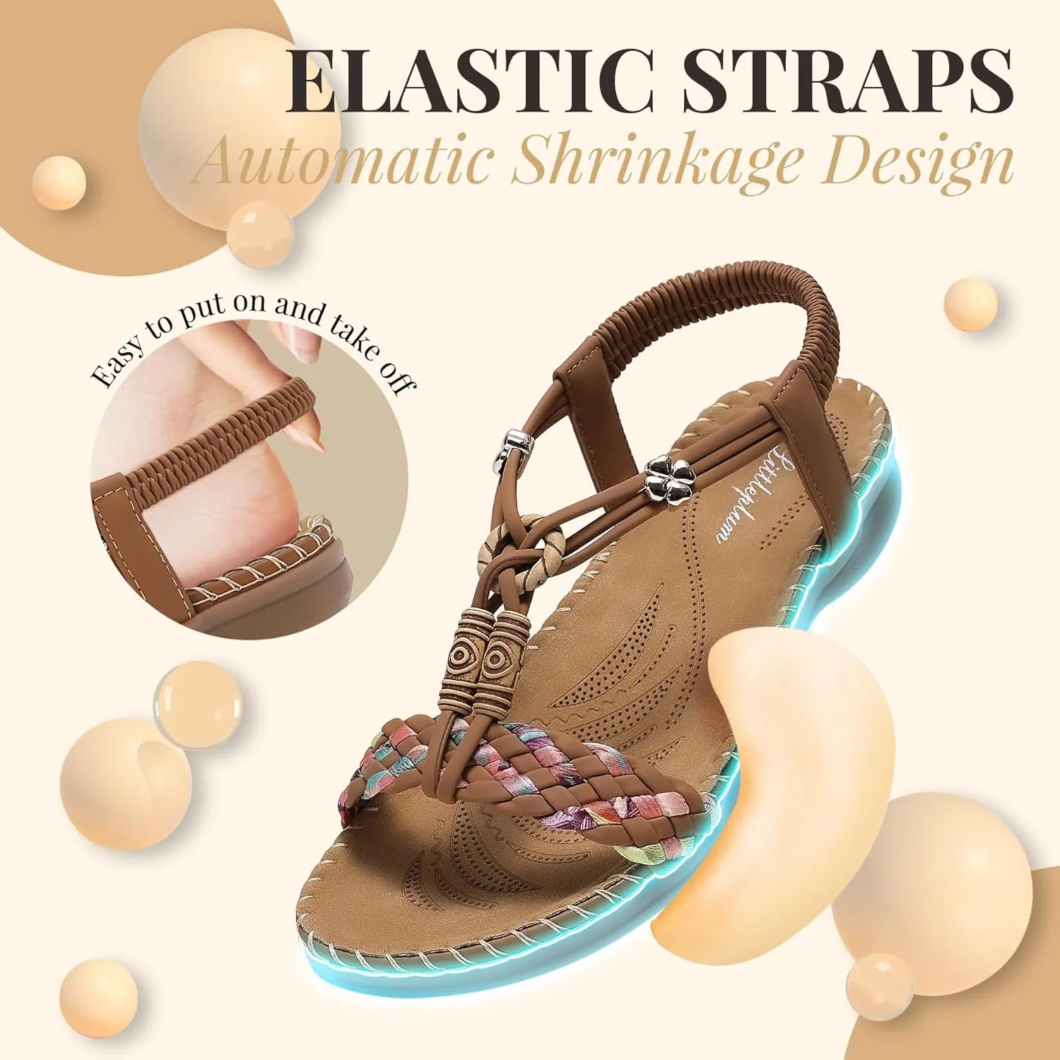 Littleplum Women Sandals Arch Support Handmade Bohemian Braided Flat Sandals Comfort Walking Beach Ankle Elastic Summer Shoes