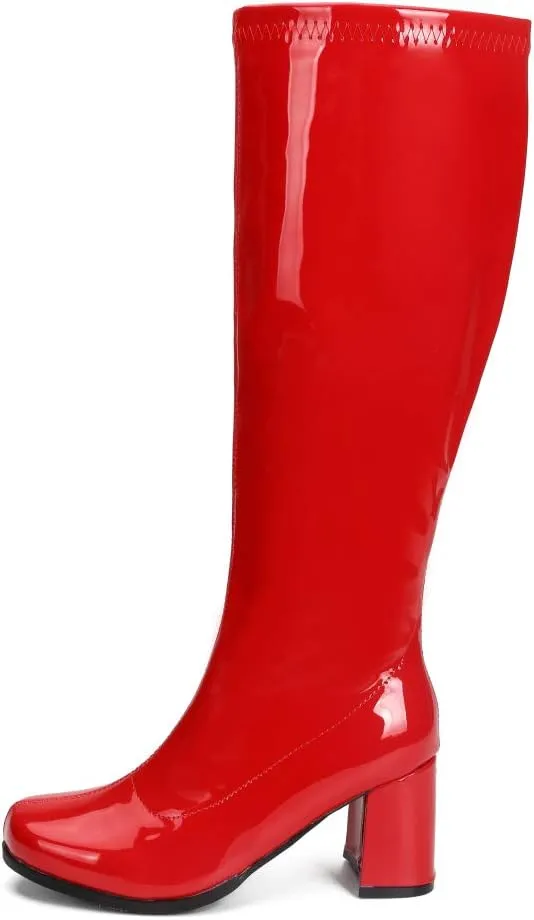 LIURUIJIA Women's Gogo Boots Knee High Block Heel Square Toe 70s Disco Costume Boots