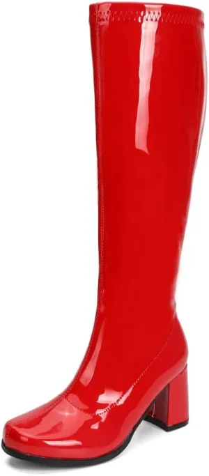 LIURUIJIA Women's Gogo Boots Knee High Block Heel Square Toe 70s Disco Costume Boots