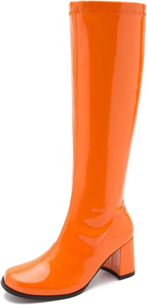 LIURUIJIA Women's Gogo Boots Knee High Block Heel Square Toe 70s Disco Costume Boots