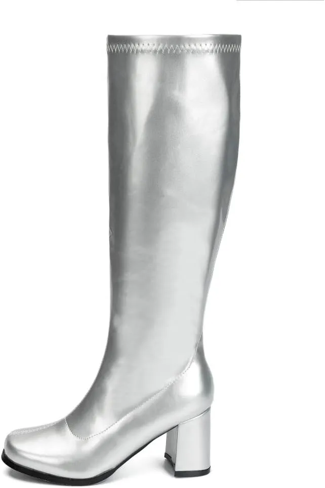 LIURUIJIA Women's Gogo Boots Knee High Block Heel Square Toe 70s Disco Costume Boots