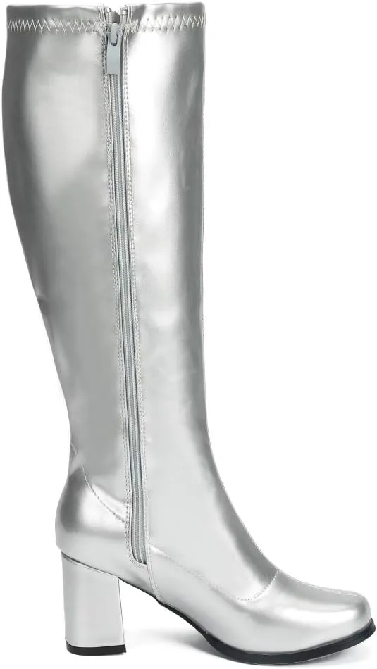 LIURUIJIA Women's Gogo Boots Knee High Block Heel Square Toe 70s Disco Costume Boots