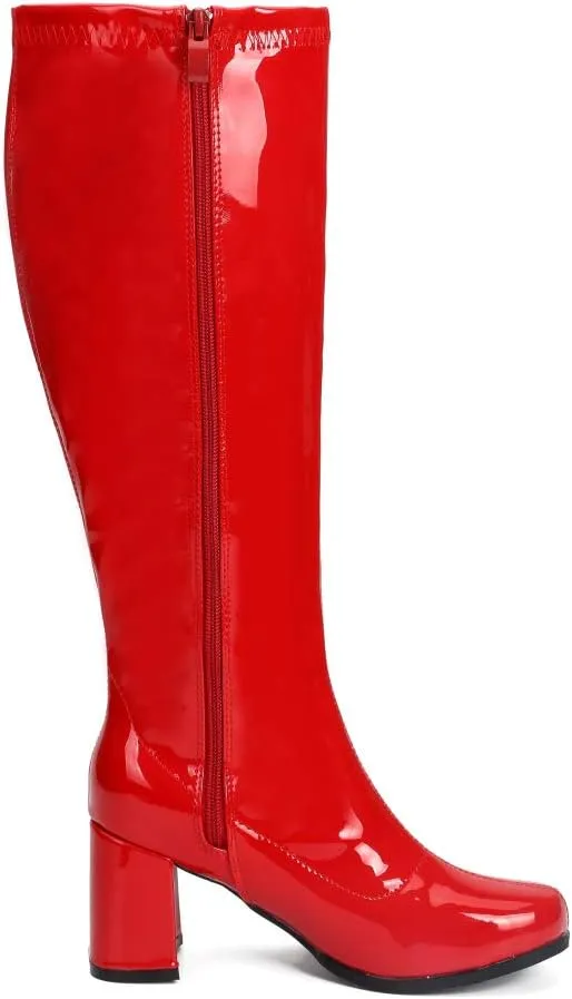 LIURUIJIA Women's Gogo Boots Knee High Block Heel Square Toe 70s Disco Costume Boots