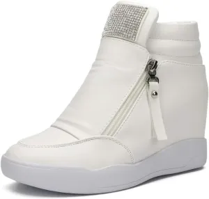 LIURUIJIA Women's Platform Hidden Wedge Sneakers High-Top Fashion Sneakers Dressy Casual Tennis Shoes Ankle Boots