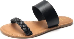 LM Women's Braided Slide Sandals Open Toe Two Band Slip On Flat Sandals Casual Summer Sandals