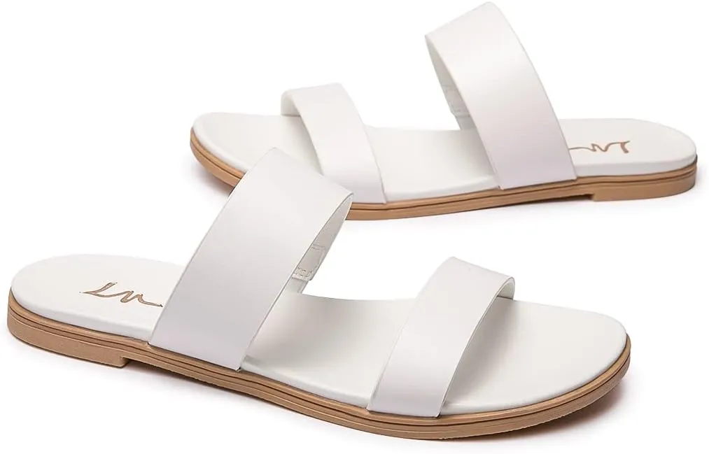 LM Women's Slide Sandals Two Band Slip On Flat Sandals Casual Summer Sandals