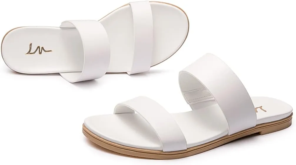 LM Women's Slide Sandals Two Band Slip On Flat Sandals Casual Summer Sandals