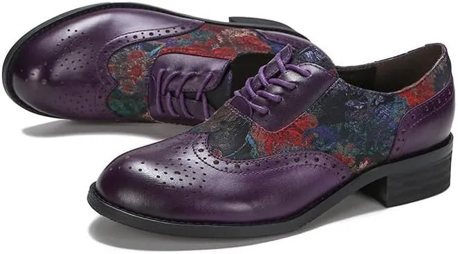 Loafers for Women, Brogue Leather Loafer Flat Shoes for Women, Comfort Lace-up Oxfords Leather Shoes