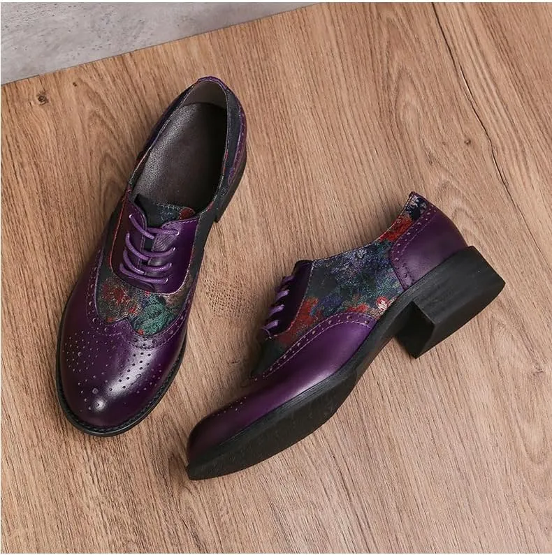 Loafers for Women, Brogue Leather Loafer Flat Shoes for Women, Comfort Lace-up Oxfords Leather Shoes