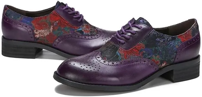 Loafers for Women, Brogue Leather Loafer Flat Shoes for Women, Comfort Lace-up Oxfords Leather Shoes