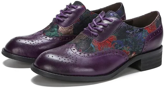 Loafers for Women, Brogue Leather Loafer Flat Shoes for Women, Comfort Lace-up Oxfords Leather Shoes