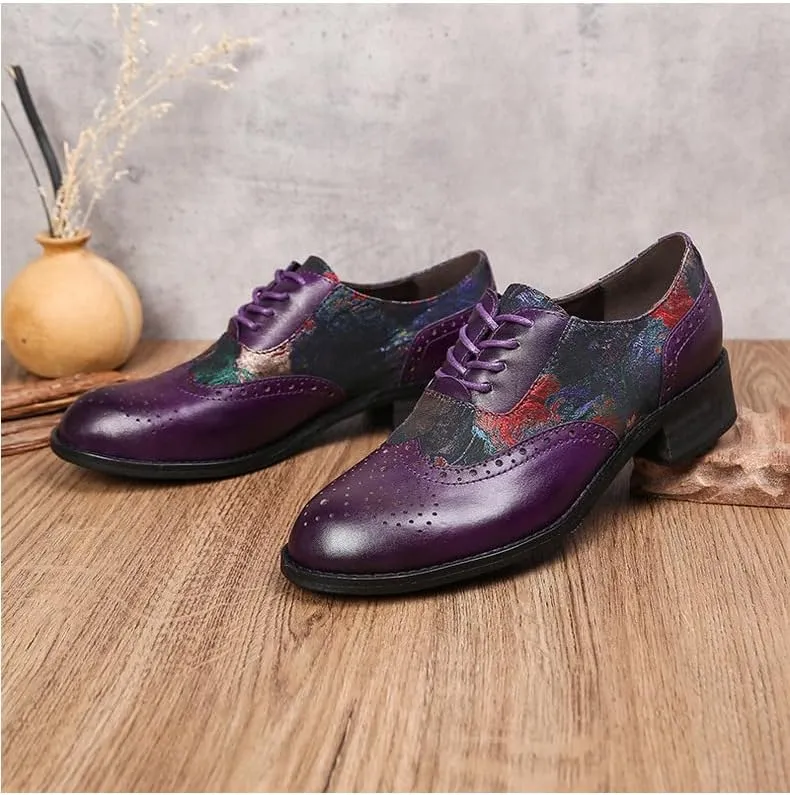 Loafers for Women, Brogue Leather Loafer Flat Shoes for Women, Comfort Lace-up Oxfords Leather Shoes