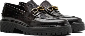 Loafers for Women Vintage Crocodile Pattern Genuine Leather Thick Sole Casual Loafers for Women Slip-On Flat Shoes