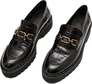 Loafers for Women Vintage Crocodile Pattern Genuine Leather Thick Sole Casual Loafers for Women Slip On Flat Shoes