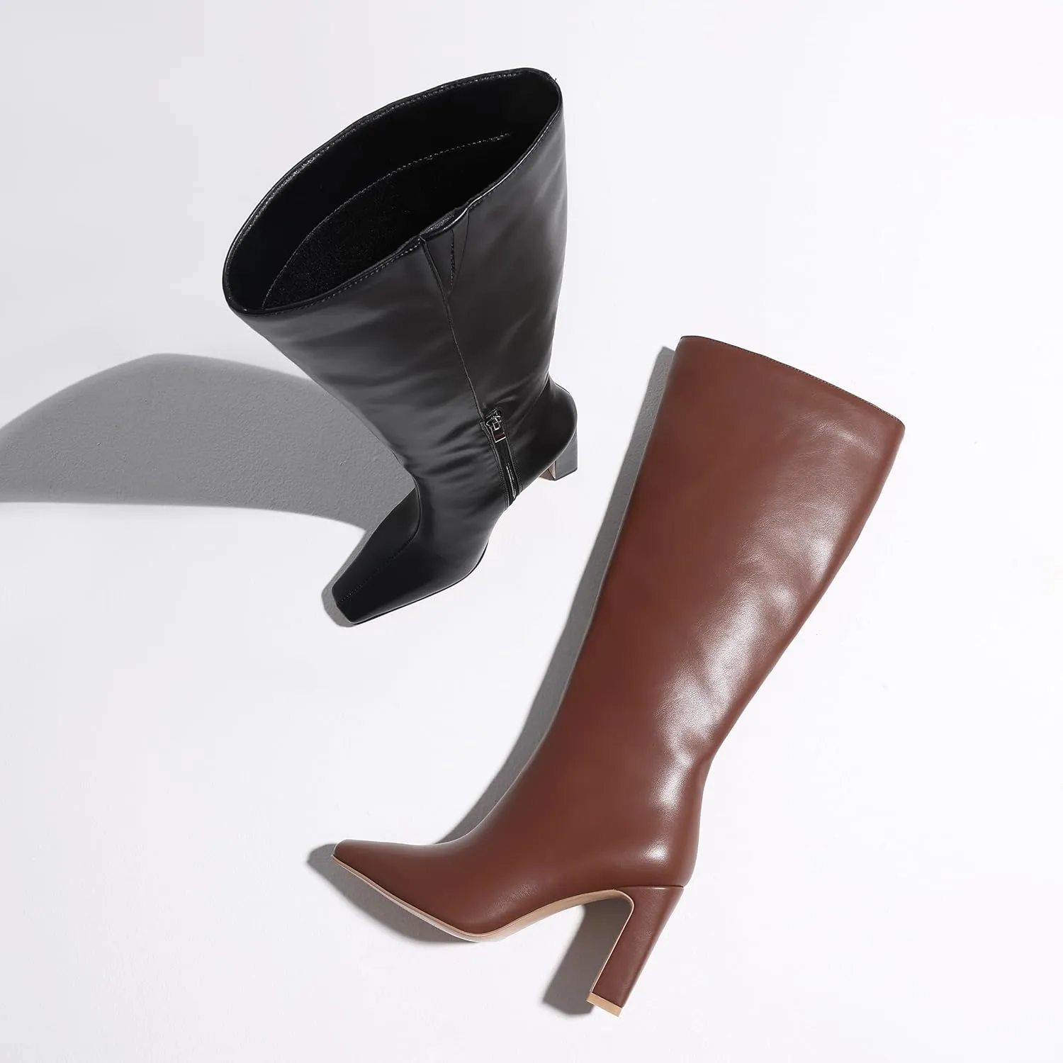Lovee Cosee Knee High Boots for Women Square Toe Chunky Heeled Boots with Side Zipper Fashion Dress Elastic Tall Boots