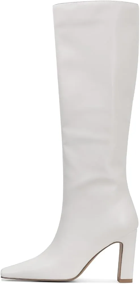 Lovee Cosee Knee High Boots for Women Square Toe Chunky Heeled Boots with Side Zipper Fashion Dress Elastic Tall Boots