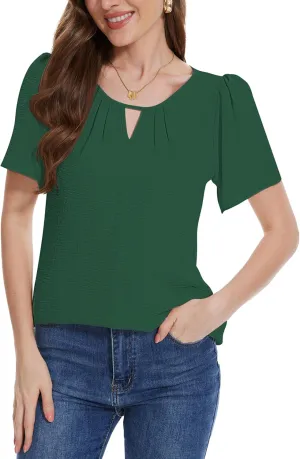 LOZ Womens Keyhole Business Casual Tops Short Sleeve Summer Shirts Office Dressy Blouses for Work Professional 2025