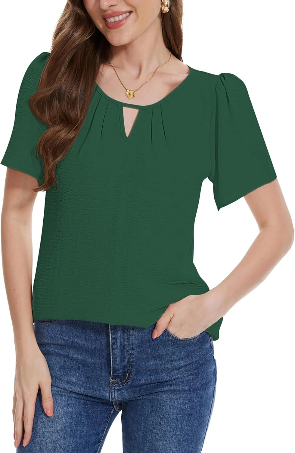 LOZ Womens Keyhole Business Casual Tops Short Sleeve Summer Shirts Office Dressy Blouses for Work Professional 2025