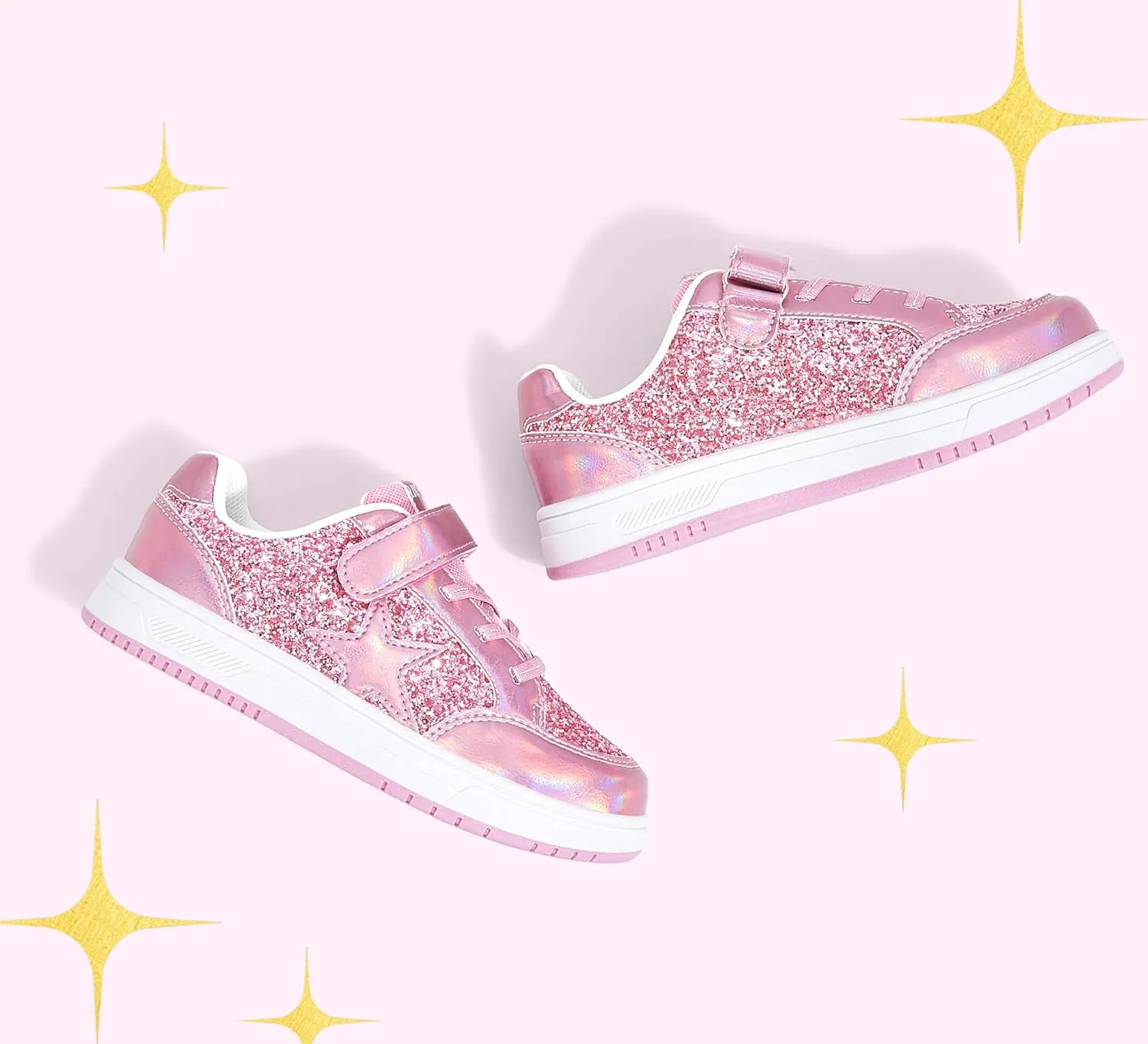 LUCKY STEP Kid's Glitter Walking Shoes Shiny Sparkly Sequins Fashion Sneakers Hook and Loop Athletic Unisex-Child Casual Running for Children/Boys/Girls