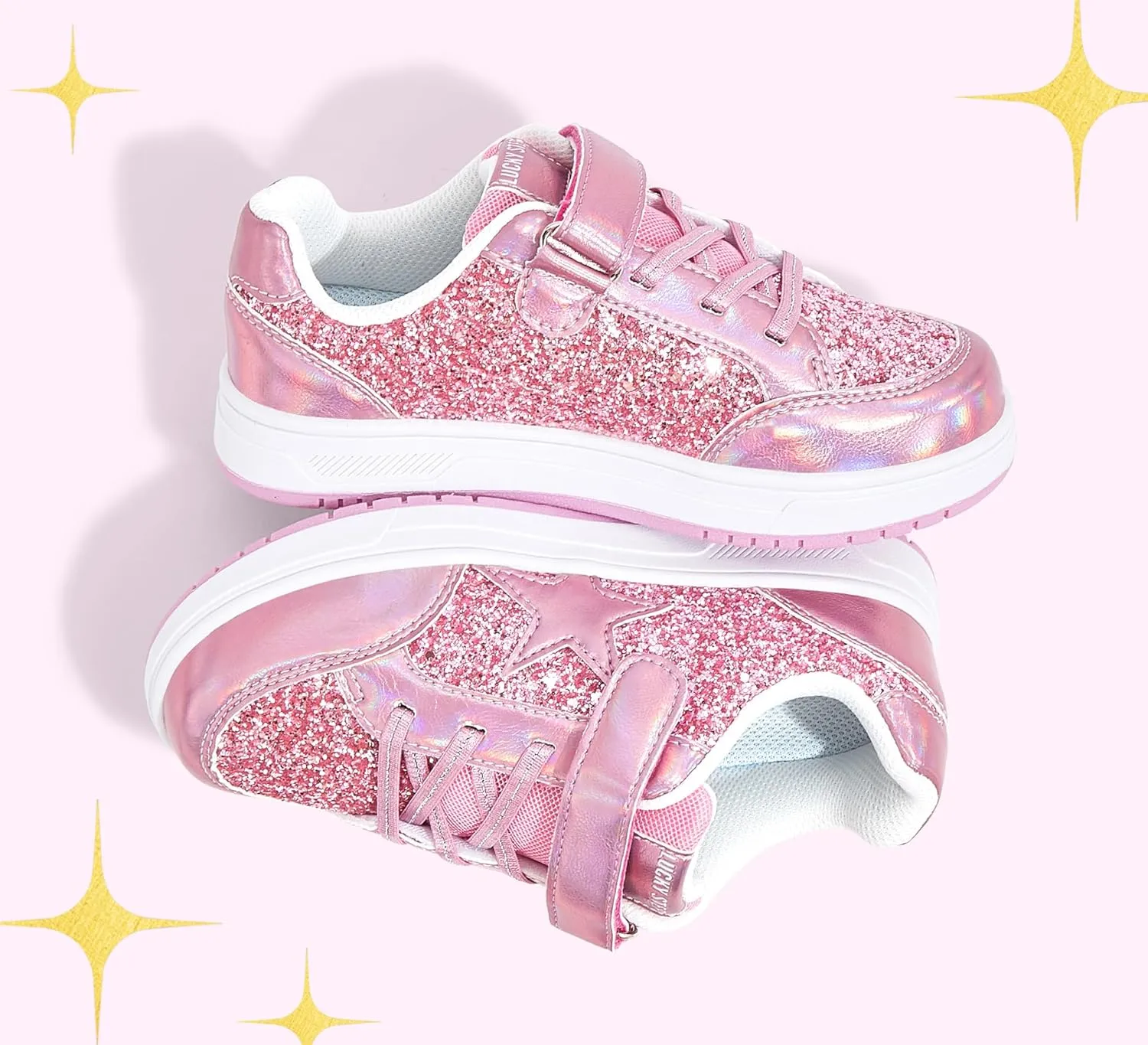 LUCKY STEP Kid's Glitter Walking Shoes Shiny Sparkly Sequins Fashion Sneakers Hook and Loop Athletic Unisex-Child Casual Running for Children/Boys/Girls