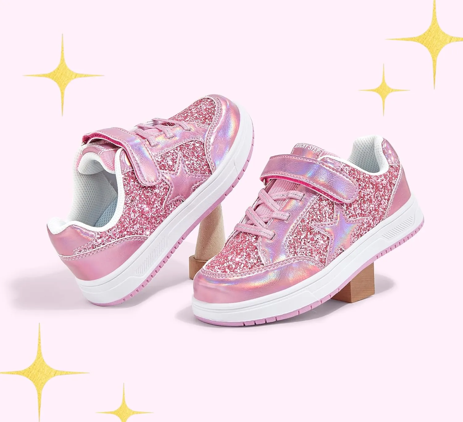 LUCKY STEP Kid's Glitter Walking Shoes Shiny Sparkly Sequins Fashion Sneakers Hook and Loop Athletic Unisex-Child Casual Running for Children/Boys/Girls