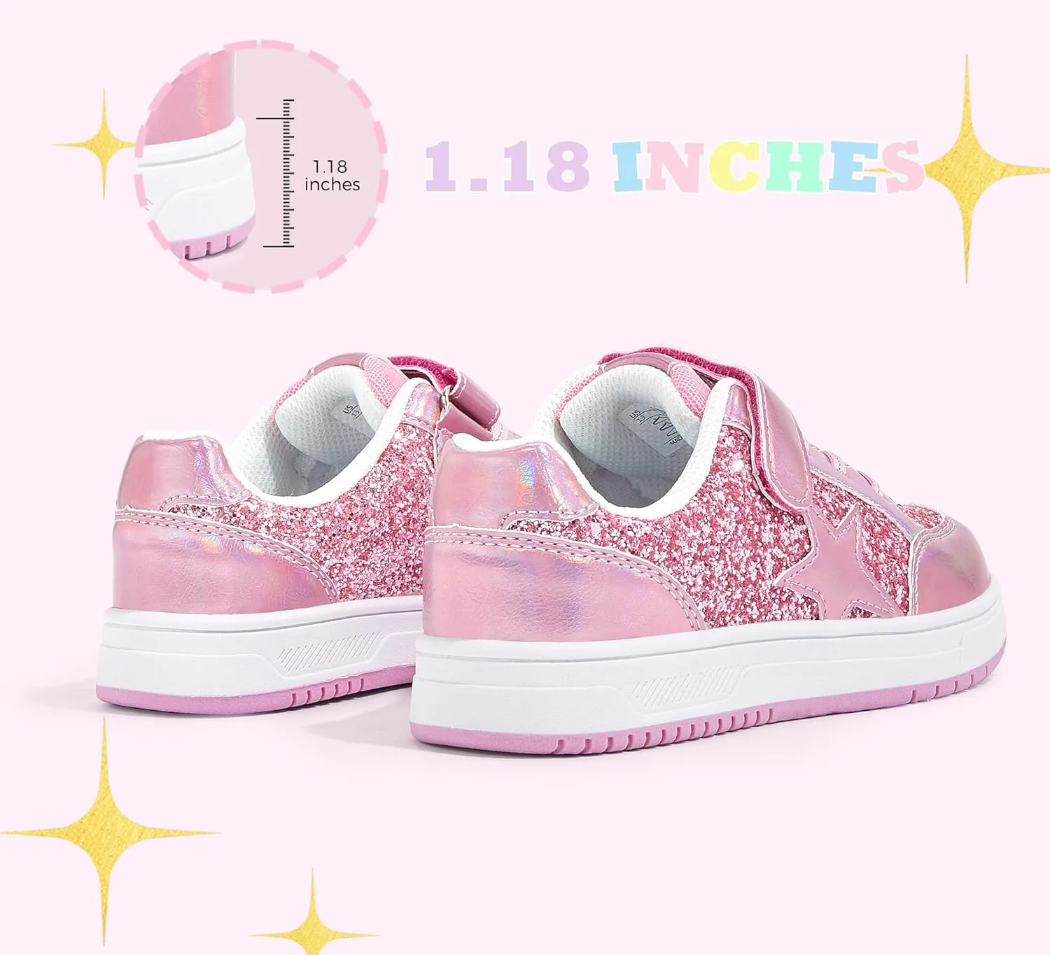LUCKY STEP Kid's Glitter Walking Shoes Shiny Sparkly Sequins Fashion Sneakers Hook and Loop Athletic Unisex-Child Casual Running for Children/Boys/Girls