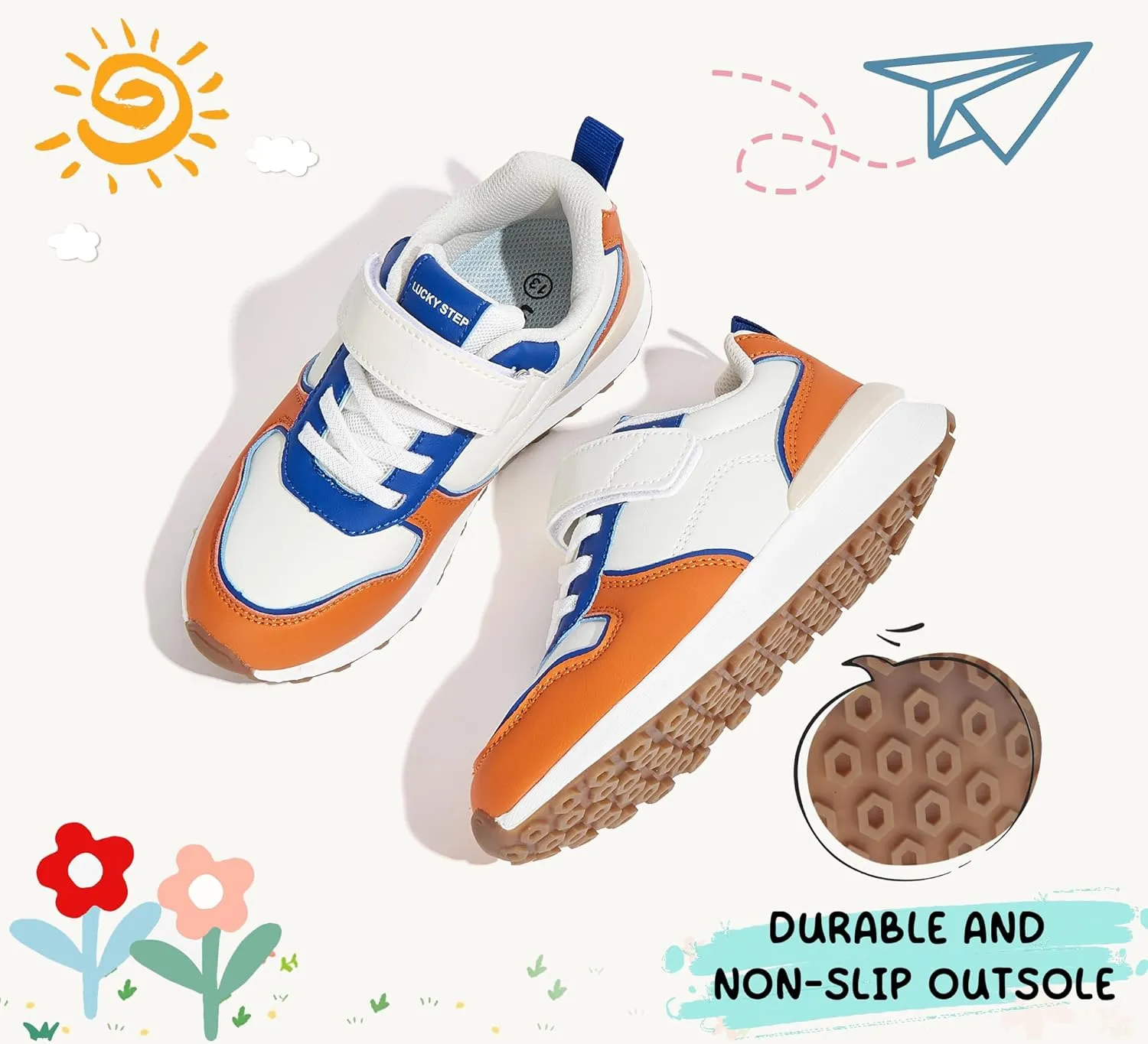 LUCKY STEP Kids Sneakers for Girls Boys Running Non-Slip Tennis Casual Walking Shoes Hook and Loop Unisex-Child Storybook Shoes for Big Kids, Little Kids & Toddlers