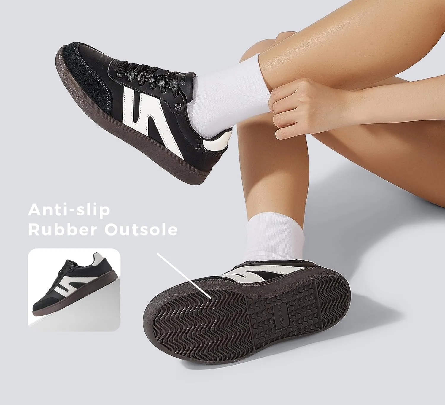 LUCKY STEP Women Classic Retro Gum Sole Fashion Sneakers Casual Tennis Skate Shoe Genuine Leather Walking Footwear Anti Slip Trainers