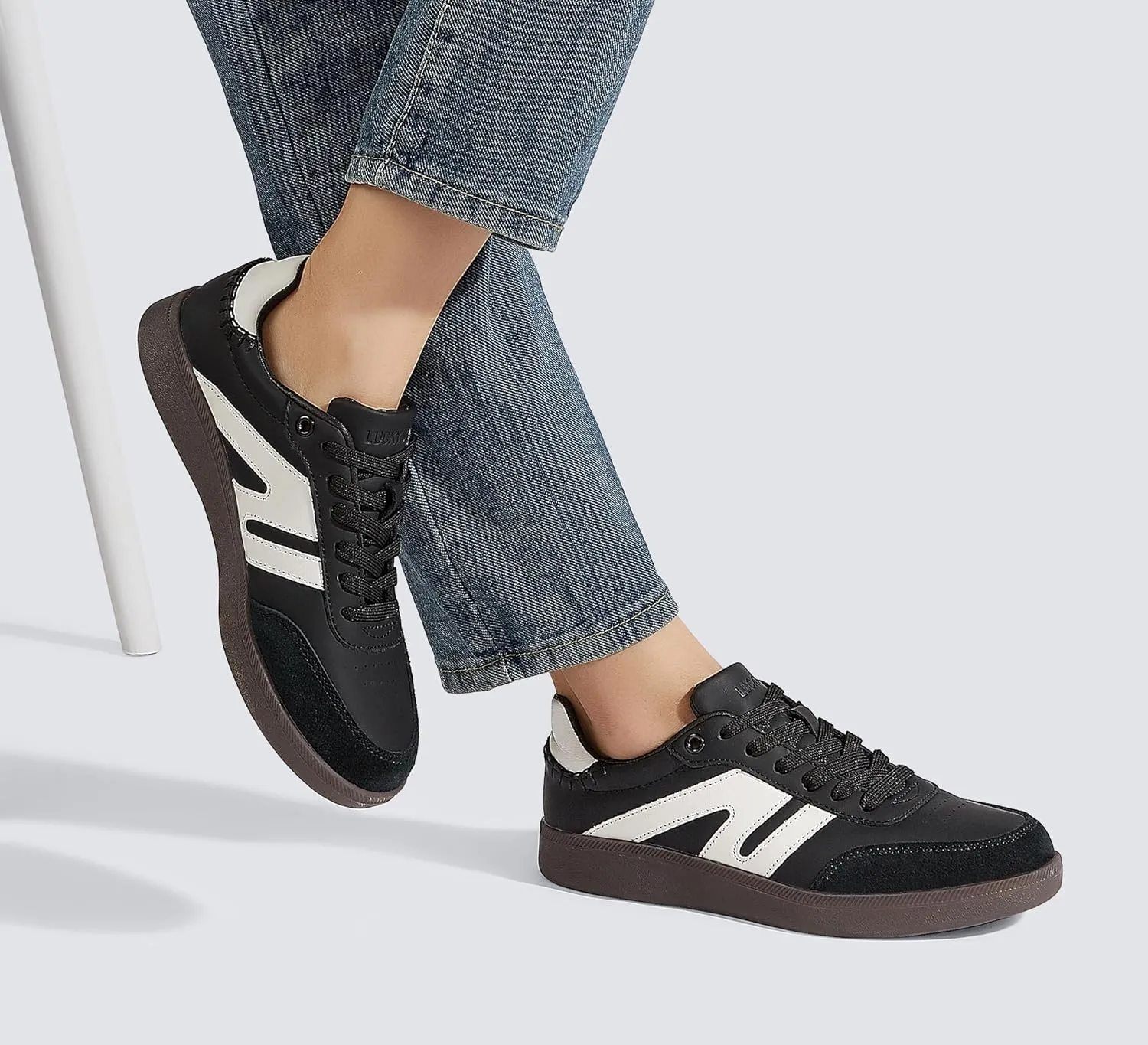 LUCKY STEP Women Classic Retro Gum Sole Fashion Sneakers Casual Tennis Skate Shoe Genuine Leather Walking Footwear Anti Slip Trainers