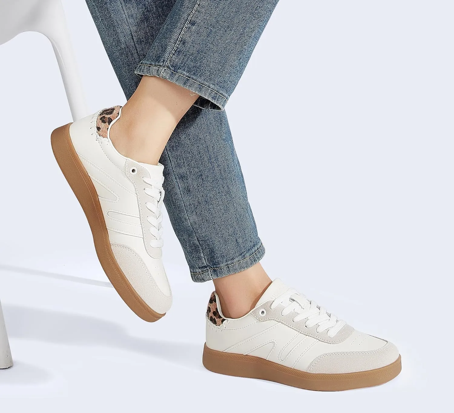 LUCKY STEP Women Classic Retro Gum Sole Fashion Sneakers Casual Tennis Skate Shoe Genuine Leather Walking Footwear Anti Slip Trainers