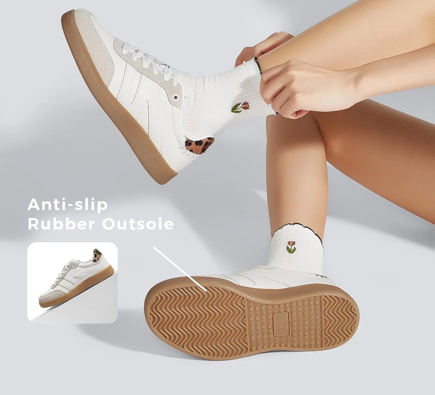 LUCKY STEP Women Classic Retro Gum Sole Fashion Sneakers Casual Tennis Skate Shoe Genuine Leather Walking Footwear Anti Slip Trainers