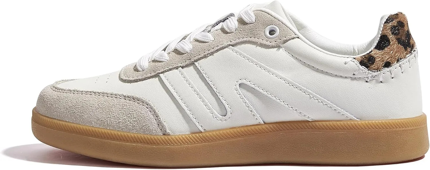 LUCKY STEP Women Classic Retro Gum Sole Fashion Sneakers Casual Tennis Skate Shoe Genuine Leather Walking Footwear Anti Slip Trainers